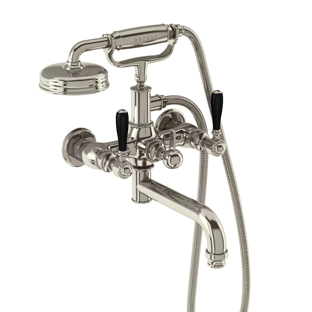 Arcade Bath shower mixer wall-mounted - nickel with black lever